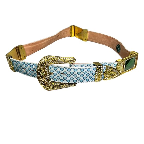 El General Leather Belt w/ Rhinestone Buckle & Blue Glitter Rhinestone Inlay main image 9